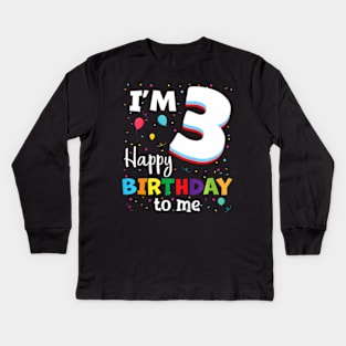 Kids Three 3yr 3th Birthday Happy Birthday Boys Girls 3 Years Old Kids Long Sleeve T-Shirt